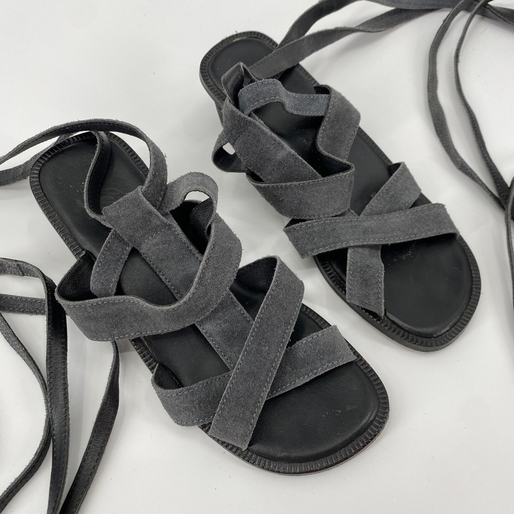 Free People Wrap Sandals Women‎ 37 Dark Grey Suede Lace Up Block Heel